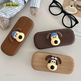 keke✨創意卡通小狗木紋眼鏡盒 ins鏡框收納盒 復古簡約DIY收納盒 墨鏡盒