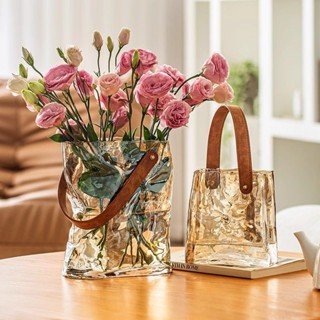 玻璃花器 花盆 水培容器 插花 乾花 空瓶 簡約造型花瓶 大瓶口花瓶 插花擺件 居家裝飾輕奢高階花器小紅書網紅輕奢手提