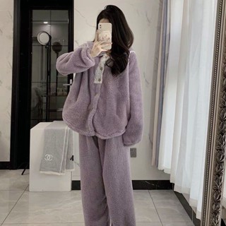 🔥臺灣熱賣/免運🔥韓版甜美娃娃領珊瑚絨睡衣女加絨加厚冬季新款加厚毛絨家居服套裝