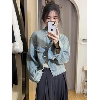 💛限時下殺💛【店鋪熱銷】牛仔外套女短款春秋複古設計感小眾長袖立領短款休閒夾剋上衣