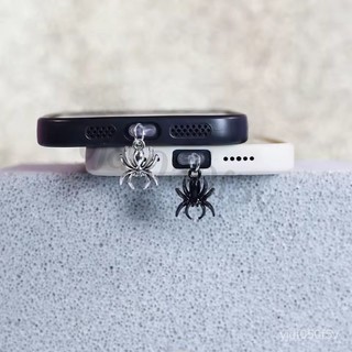 手機防塵塞IOS Phone/Type-C/Android情侶閤金蜘蛛吊墜手機掛件 充電孔防塵塞 吊飾