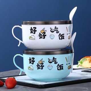 便當盒 【2.1萬回頭客】不銹鋼泡麵碗帶蓋大號湯碗飯盒學生女宿舍碗筷套裝日式成人便當盒 泡麵碗 快餐盒