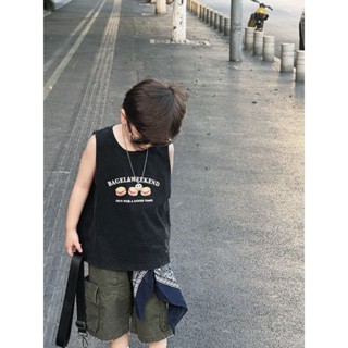 🌈Yi JiA寶貝屋🎀男童上衣 臺灣出貨 兒童背心 韓版做舊色 純棉無袖上衣 男童t恤卡通圖案帥氣男童背心百搭中小童上衣