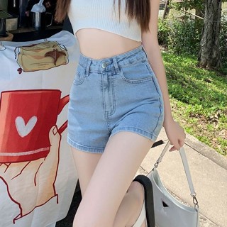 小可家淺藍色牛仔短褲女夏季薄款新款高腰顯瘦彈力辣妹a字熱褲ins潮 短褲 韓係短褲 夏季短褲 熱褲 辣妹短褲 夏季穿搭