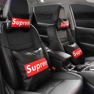 潮牌supreme汽車頭枕 皮革小怪獸車用抱枕 護頸枕 車用枕頭 腰靠 腰靠墊 護腰 皮革PP棉頸枕 汽車百貨□M-A