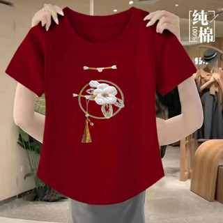 現貨 新中式 純棉媽媽裝 中式女裝 短袖女裝 中式上衣 中國風 印花上衣 中國風服飾 民族風服飾 印花上衣 遮肚女裝