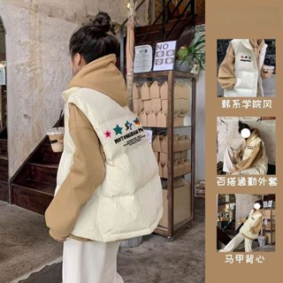 女羽絨背心 厚羽絨背心 保暖馬甲 羽絨馬甲 背心外套女 小眾中式棉衣馬甲坎肩冬季加厚新款寬鬆情侶印花外套上衣