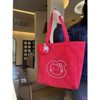 新品 新款蘋果Kitty刺繡百搭通勤單肩大容量小眾帆布包簡約托特紅色側揹包