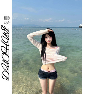小可家DUIHUI星星印花純慾防曬罩衫女夏季薄款海邊穿搭微透外搭T恤上衣 海邊穿搭 度假穿搭 夏日穿搭