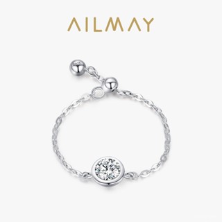 AILMAY✨正品授權✨香港直發s925純銀單鑽圓形鏈條戒指女歐美跨境ins高階感可調節指環飾品批