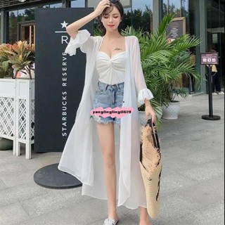 在臺出貨⚡兩色入手 中大尺碼 韓款女裝 上衣 雪紡衫女 小外套 長袖雪紡衫女 薄外套女 防曬衣女薄外套胖mm200斤寬鬆