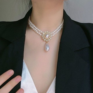複古宮廷風輕奢小眾雙層珍珠鎖骨鏈赫本優雅氣質宴會禮服配飾項鏈 3 M J G
