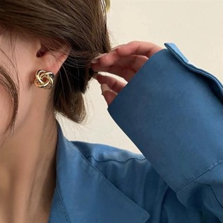 纏繞麻花 日韓簡約設計小眾ins百搭鏤空金屬扭結耳飾