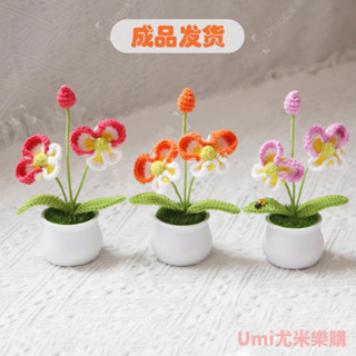 【成品】成品DIY手工毛綫鈎織編織模擬花蝴蝶蘭仿真花辦公室桌麵車載擺件桌麵擺件 編織盆栽 交換禮物 生日禮物 畢業禮物