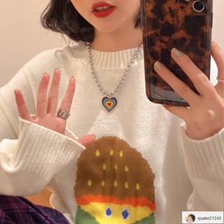 臺灣發貨 韓系百搭 簡約氣質 小眾設計 彩虹愛心項鏈女輕奢小眾長款毛衣鏈鎖骨鏈設計感ins