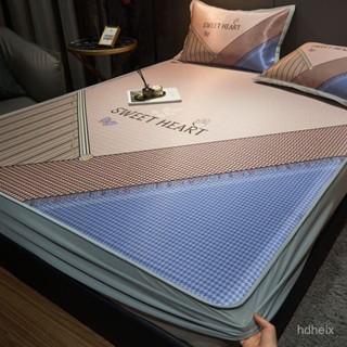 【2025年鋅歀熱銷限時下殺】夏天冰絲涼席床笠款單件夏季涼席冰絲席三件套家用全包防滑床墊罩