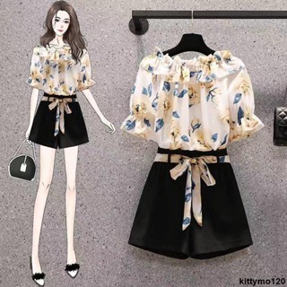 臺灣出貨 女士套裝 單/套裝夏季大碼女裝新款夏短袖上衣胖MM顯瘦遮肚短褲時尚兩件套