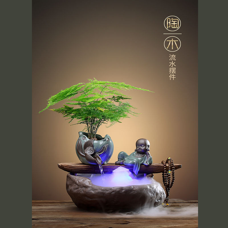🔥热销🔥【3100人收藏】招財流水器噴泉魚缸擺件創意陶瓷風水輪加濕器客廳辦公室家居飾品