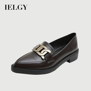 ielgy 樂福鞋 2025 新款金屬復古英式一腳蹬皮鞋平底女式加大碼