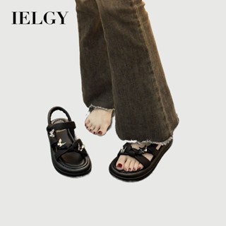 IELGY 2025夏季新款女式蝴蝶結羅馬涼鞋韓版時尚沙灘酷帶裙