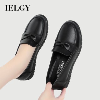 IELGY 防滑工作女式黑色皮鞋舒適柔軟平底穆勒鞋