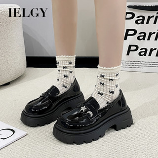 IELGY 黑色圓頭厚底皮鞋女復古英倫百搭瑪麗珍鞋