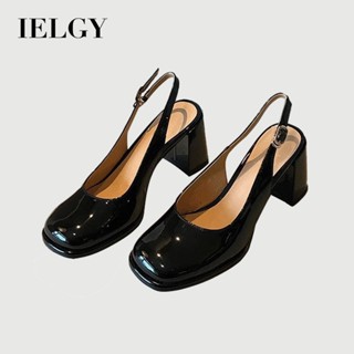 IELGY 赫本風瑪麗珍鞋女粗跟高跟涼鞋法式包頭空