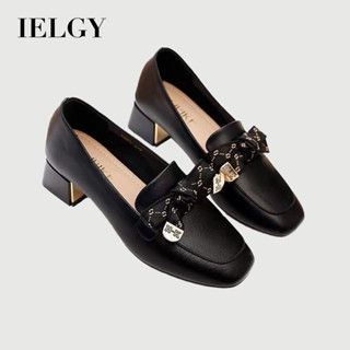 IELGY 軟皮豆豆鞋2025中跟粗跟百搭柔軟英倫風皮鞋女