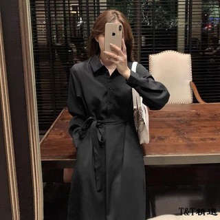 （T&T精選）初秋新款赫本風女裝ins御姐小黑裙子顯瘦氣質襯衫洋裝春大尺碼女裝女裝夏季女裝女裝 韓系設計感女裝日系女裝