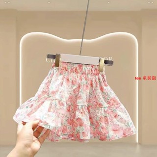 tee 女童短裙 女童半身裙 兒童裙子 童裝 蛋糕裙 蓬蓬裙女童短裙夏季2024新款森系小女孩高階碎花裙薄款中小童外穿