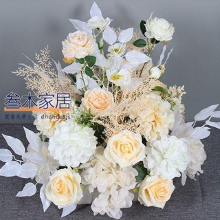 新款 婚慶大球菊盆花仿真花藝婚禮堂成品花背景KT板花點羅馬柱花玫瑰 三木家居