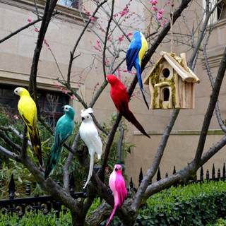 【新品推薦】模擬鳥羽毛小鳥鸚鵡假鳥模型擺件花園家居裝飾景觀造景工藝禮品擺