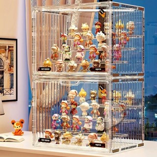 公仔展示盒 透明展示盒 壓克力展示盒 階梯公仔盒 公仔收納盒 盲盒收納盒 帶隔板磁吸盲盒收納展示架亞克力透明防塵手辦收納