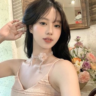 粉色花朵珍珠項鏈女款2024新款多巴胺流蘇chocker項圈鎖骨脖頸鏈Fashion SHOP
