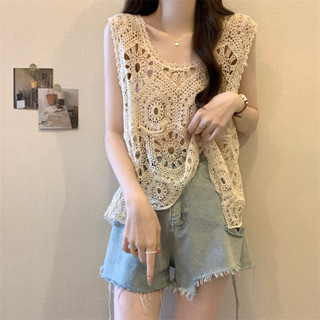 【免運】蕾絲刺繡花鏤空吊帶背心女大尺碼夏季mm大尺碼設計馬甲罩衫上衣