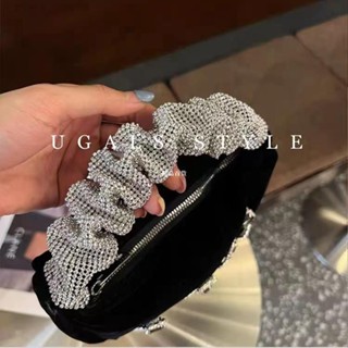 【臺灣出貨】晚宴包 手拿包 UGALS法式復古閃亮炫彩晚宴寶石手工鑲鉆滿鉆石包絲絨暗黑手拿包