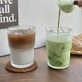 【新品推薦】ins風玻璃咖啡杯高顏值簡約豎條紋吸管杯隨手杯冰美式拿鐵水杯子