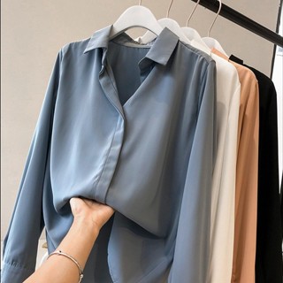 長袖襯衫 白襯衫 大碼上衣上班襯衫中大尺碼襯衫M-4XL大碼女裝寬鬆長袖 雪紡 百搭 學生加大尺碼2F108-1601
