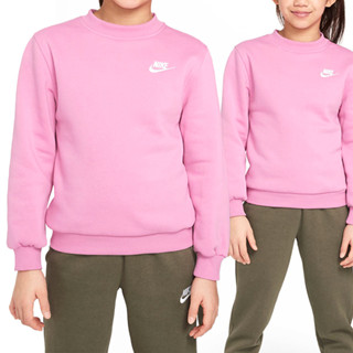 Nike Club FLC Crew LS LBR 大童 童裝 粉色 運動 磨毛 上衣 圓領 長袖 FD3006-646