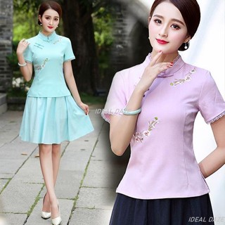 可開統編 CX免運新品 女裝改良復古唐裝 漢服 學生民國繡花緊身旗袍上衣 中國風茶服 團體服 表演服