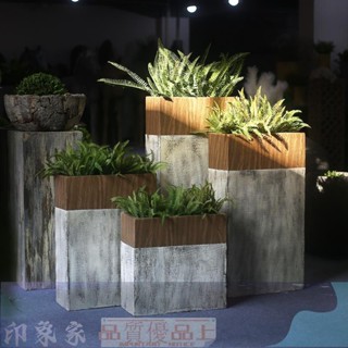 XINOPIN 免運 大型花盆 落地花器 室內落地創意酒店商場售樓部長方形組合玻璃鋼大花箱美陳擺件