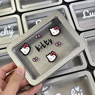 臺灣出貨⚡kitty凱蒂貓ins簡約開窗鐵盒高顏值防水鐵盒收納盒小卡片盒銀色