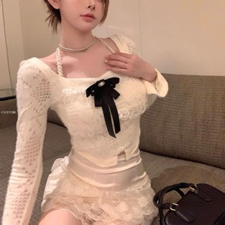 🤍CUSTOM🤍純欲公主風杏色蕾絲蝴蝶結掛脖上衣👸🏻💫🎀 A3