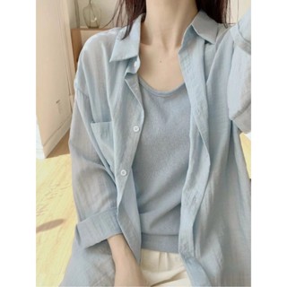 風の詩 女生衣服短版2025夏季防曬襯衫上衣女設計感小眾百搭長袖外穿休閒襯衣薄款外套短袖襯衫長版上衣職業裝外套雪紡衫女裝