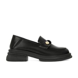 皮鞋👞 樂福鞋 實拍 一腳蹬 大尺碼 厚底鞋 增高鞋 懶人鞋 裡外真皮~金幣女新款秋季懶人粗跟黑色