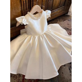 tee 女童禮服 洋裝 寶寶公主裙 女童洋裝 兒童禮服 兒童洋裝 小禮服洋裝公主裙春夏季女童禮服白色婚紗花童演出女寶寶周