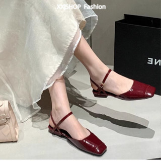 【XX|茜茜 SHOP】免運 軟皮高跟鞋女 百搭粗跟 一字帶涼跟鞋 增高跟鞋 包頭涼鞋女 百搭方頭低跟後空單鞋女