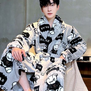 浴袍 浴衣 睡袍 居家服 睡袍睡衣男秋冬季加厚珊瑚絨大碼外穿浴袍保暖長袖春秋法蘭絨新款 FSMY