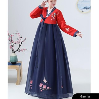 【Gamla】女士韓國傳統刺繡宮廷韓服女裝韓版舞蹈表演服裝連衣裙