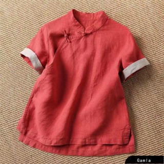 【Gamla】純棉中式上衣復古風立領短版百搭民族風中國風襯衫 大尺碼女裝